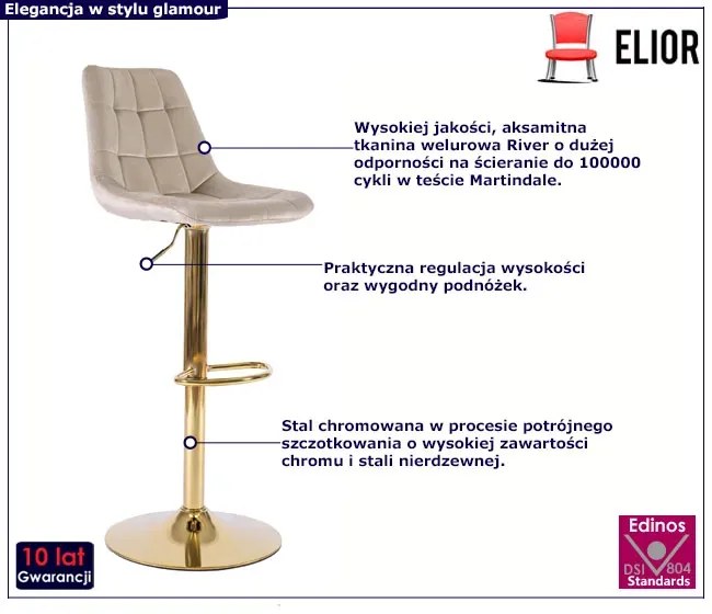 Beżowy hoker z podnóżkiem na złotej nodze - Rofa