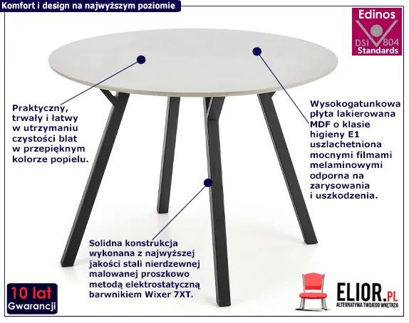 Okrągły stół minimalistyczny kolor popiel - Rufu 2X