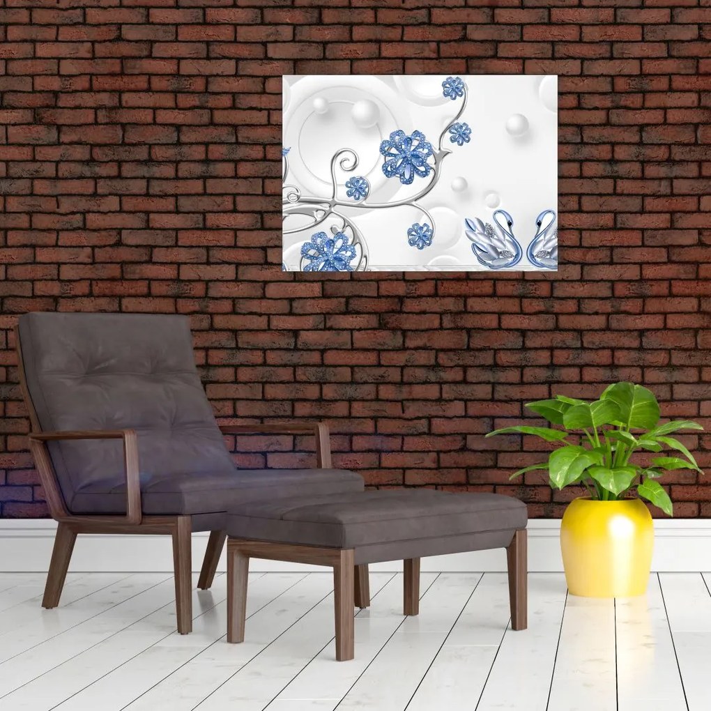 Obraz - Niebieskie łabędzie (70x50 cm)