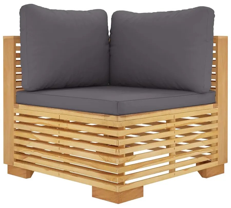 Sofa ogrodowa z drewna tekowego z szarymi poduszkami - Elosi