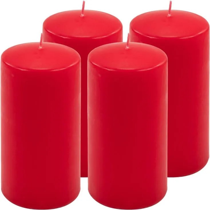 Zestaw świec słupkowych, 15 cm, Ø 7,5 cm, czerwony, 4 sztuki