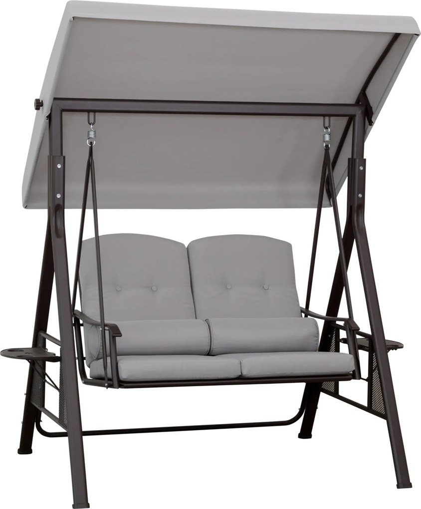 Outsunny huśtawka ogrodowa 2osobowa z daszkiem przeciwsłonecznym poduszka metal poliester khaki 162x118x173cm | Aosom PL