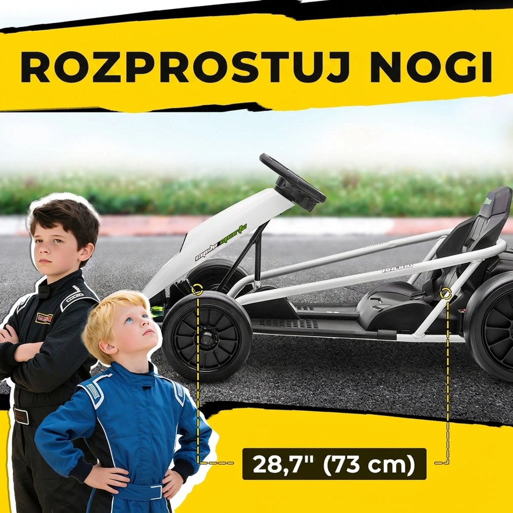 HOMCOM 24 V elektryczny gokart dla dzieci do 13 km/h z funkcją driftu, drift-kart z 2 silnikami dla 8-12 lat, biały | Aosom PL