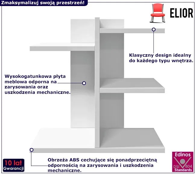 Biała stojąca półka na biurko z 3 przegrodami - Xeta