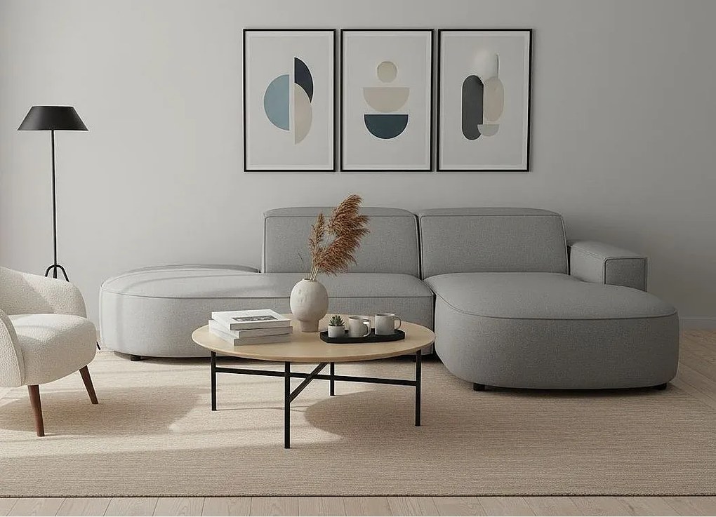 Narożnik modułowy CURSAL G prawostronny 271×166×73 cm – szary Raven 7, zaokrąglone leżanki, wolnostojący