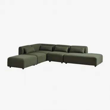 Sofa Modułowy Narożny 4-częściowy Z Prawym Szezlongiem I Pufem Fogler Tkanina Baranek Boucle Żółty Curri - Sklum