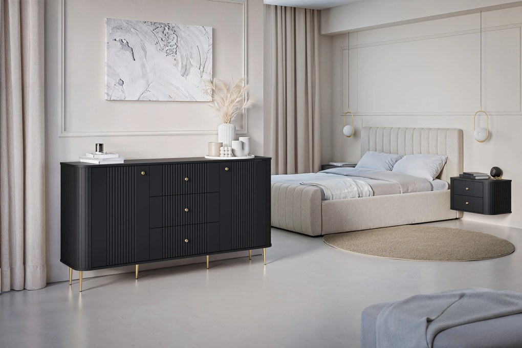 Zestaw szafek nocnych Vesper 56 cm wiszących - czarny / złote uchwyty