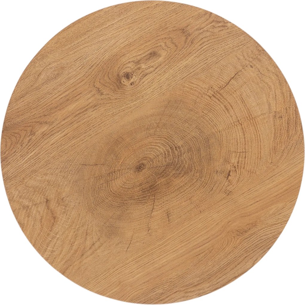 Stolik kawowy okrągły Liviano 45 cm z metalowymi nogami - dąb naturalny / czarny