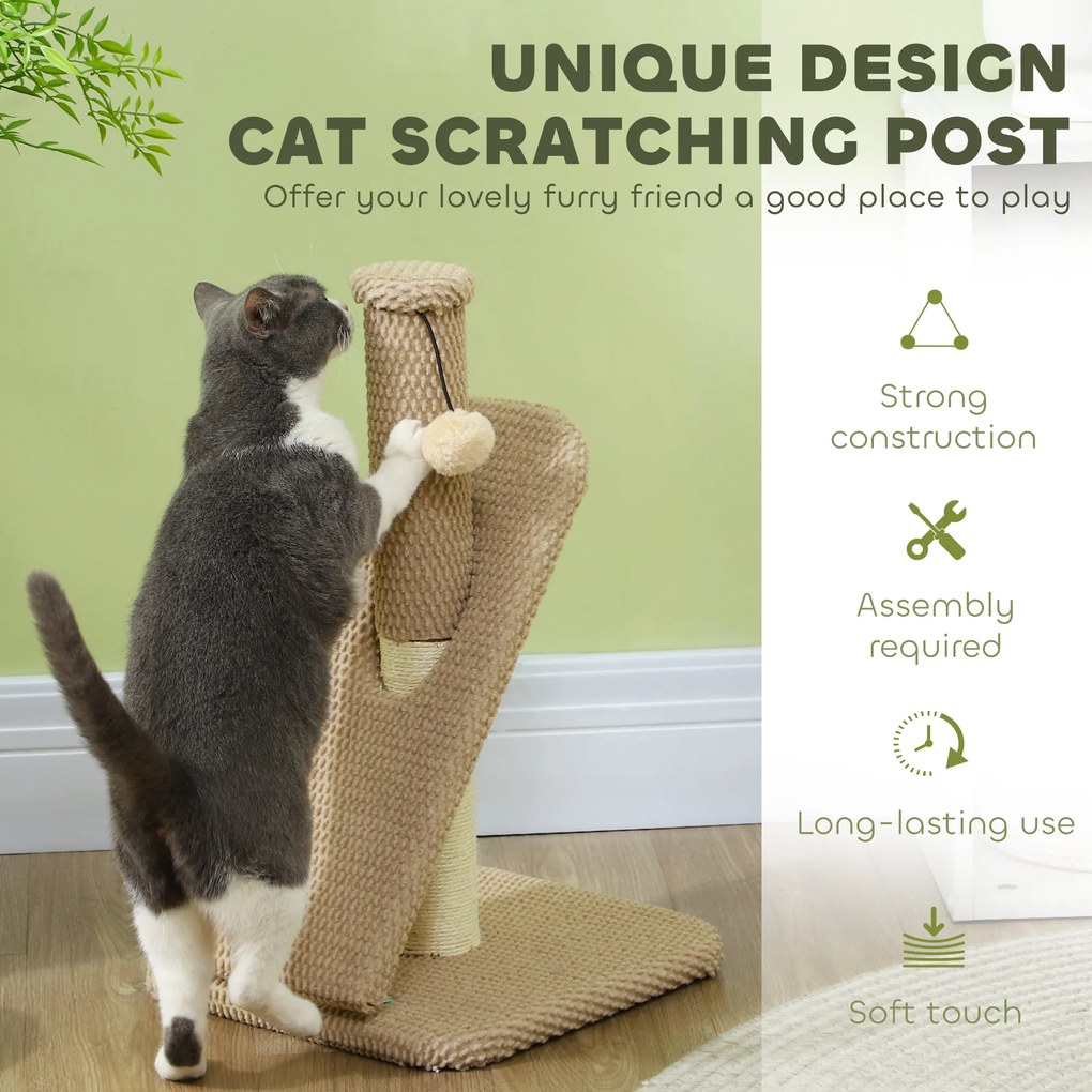 PawHut Drapak z deską do drapania, piłką do zabawy, strukturą z nopami/sizalem, 54 cm, Jasnobrązowy