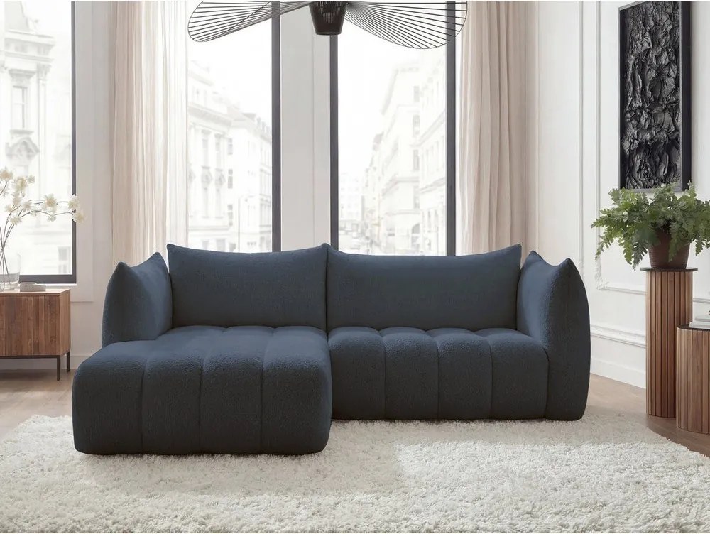 Ciemnoniebieski narożnik z materiału bouclé (lewostronny/z szezlongiem) Azra – Bobochic Paris