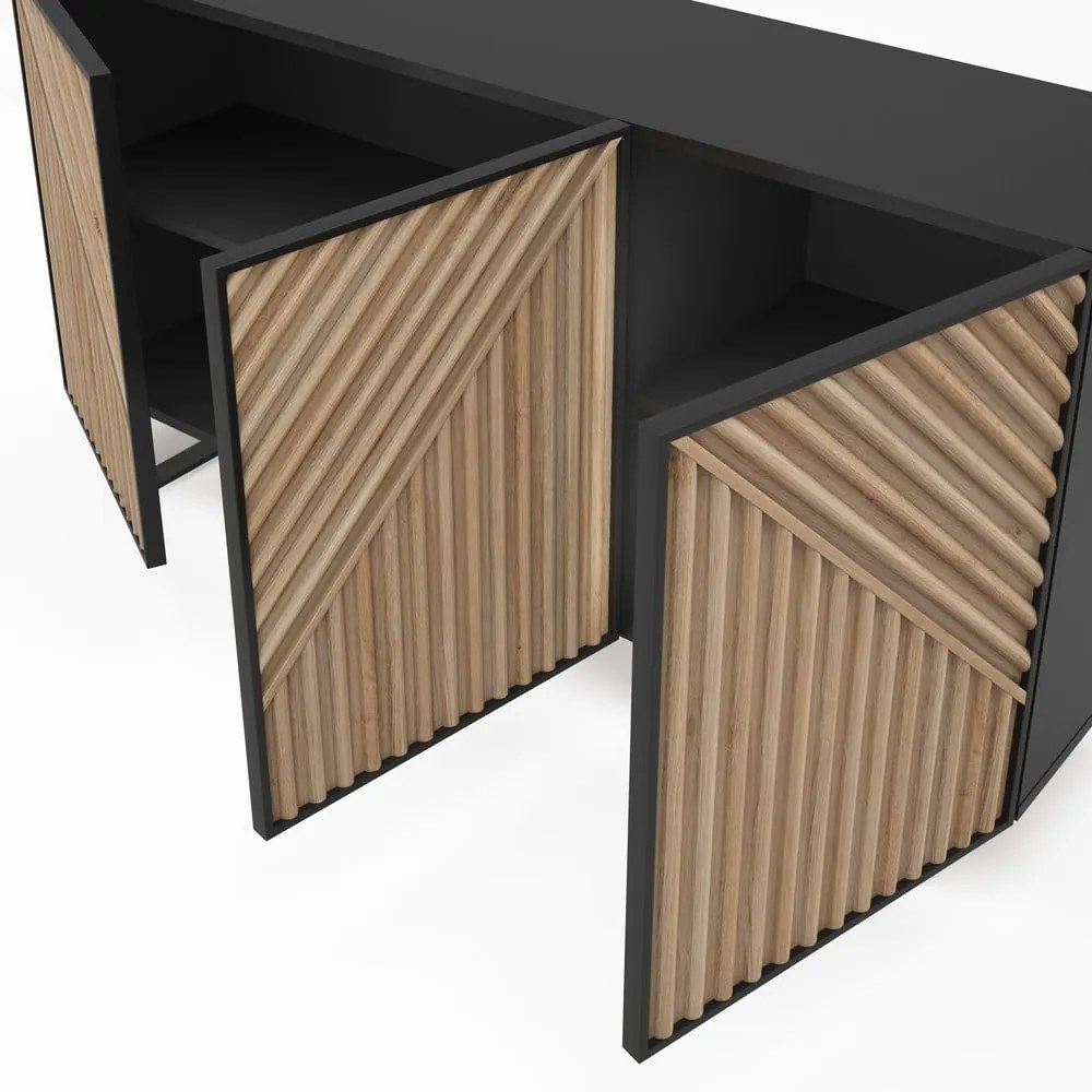 Czarno-naturalna komoda w dekorze dębu 151x80x40 cm Alana – Marckeric