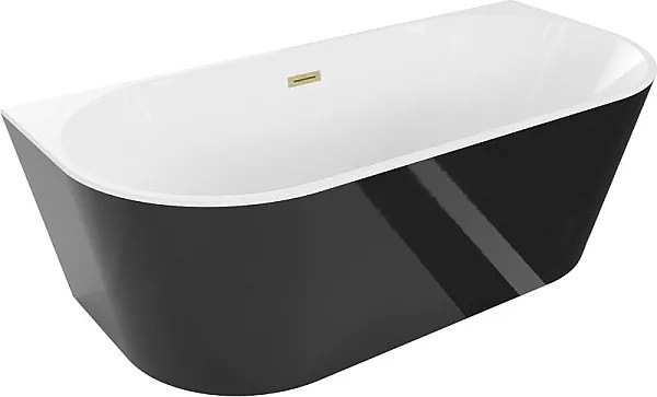 Mexen Oval wanna wolnostojąca przyścienna 170 x 80 cm, biała/czarna, przelew złoty szczotkowany - 52671708075-55