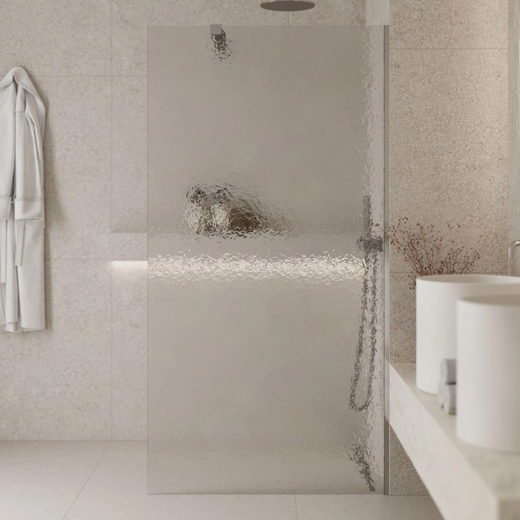 Ścianka prysznicowa WALK IN FIX artystyczna prostokątna transparentna 8 mm Arte Frozen Classic Clear MASSI | Różne rozmiary : Kolor profili kabiny - złoty, Szerokość ścianki - 70 cm, Typ montażu - WALK in FIX (Do ściany)