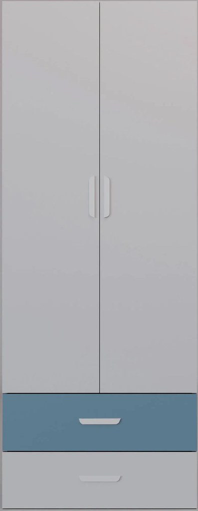 Dwudrzwiowa szafa z półkami i drążkiem kaszmir + niebieski A8-A19