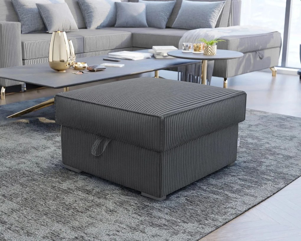 Ciemnoszara pufa SMART COSARO z miejscem do przechowywania 65x65 cm