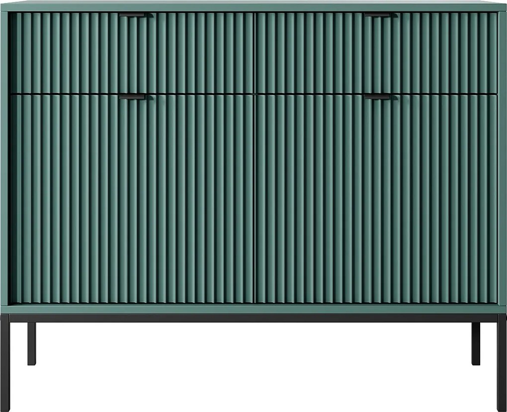 Komoda: 2 szuflady, 2 drzwi, labrador, czarna, 104 x 83 x 39 cm, czarne uchwyty