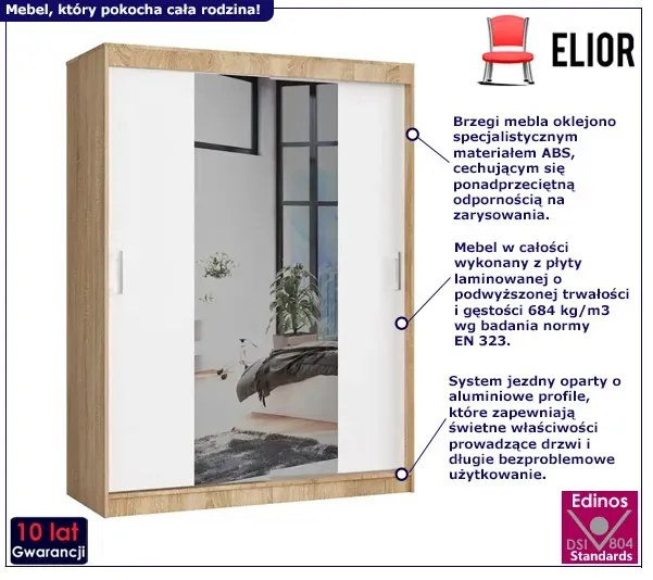 Skandynawska szafa z lustrem dąb sonoma + biały R0-D96