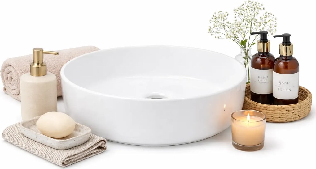 Biała Okrągła Umywalka Ceramiczna Na Blat K6-M41