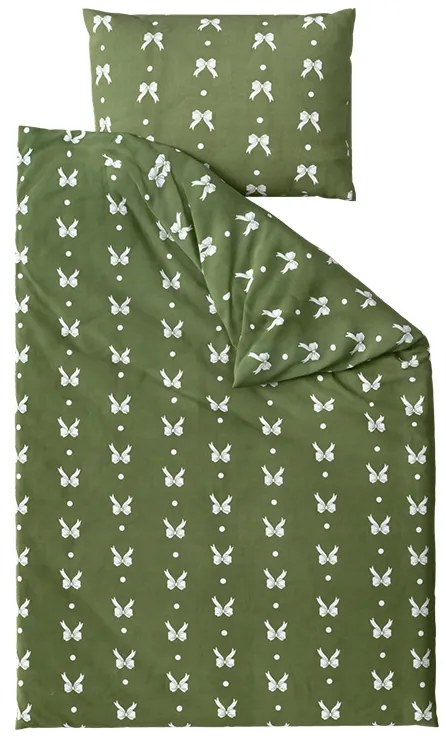 PrzytulneMieszkanie.pl PrzytulneMieszkanie.pl Pościel z mikroflanelu WHITE BOW zielona Rozmiar pościeli: 2 szt 70 x 90 cm | 200 x 220 cm