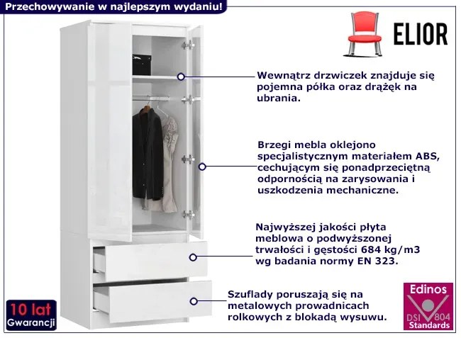 Biała dwudrzwiowa szafa w połysku - Deris 4X