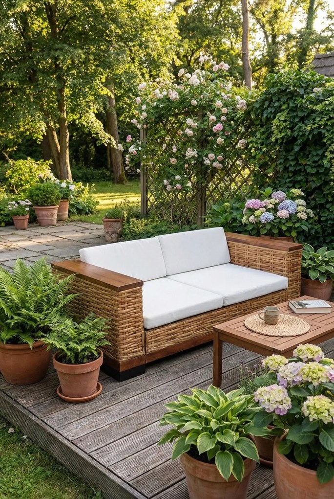 Sofa dwuosobowa - rattan + brąz G6-G54