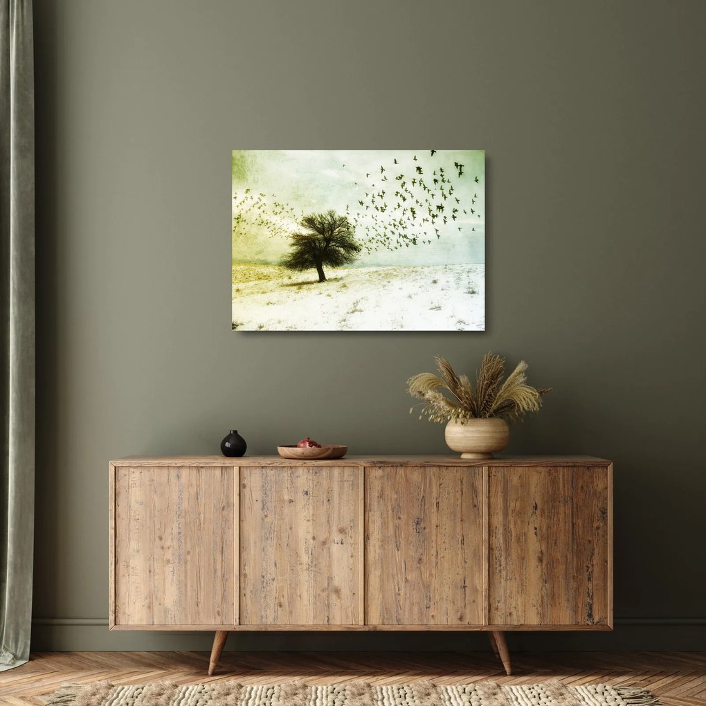 Obraz na szkle - Malowane stado ptaków (70x50 cm)