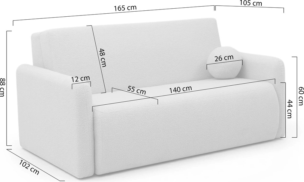 Sofa rozkładana Nido trzyosobowa 140 cm z pojemnikiem - beżowa boucle Quelle 16