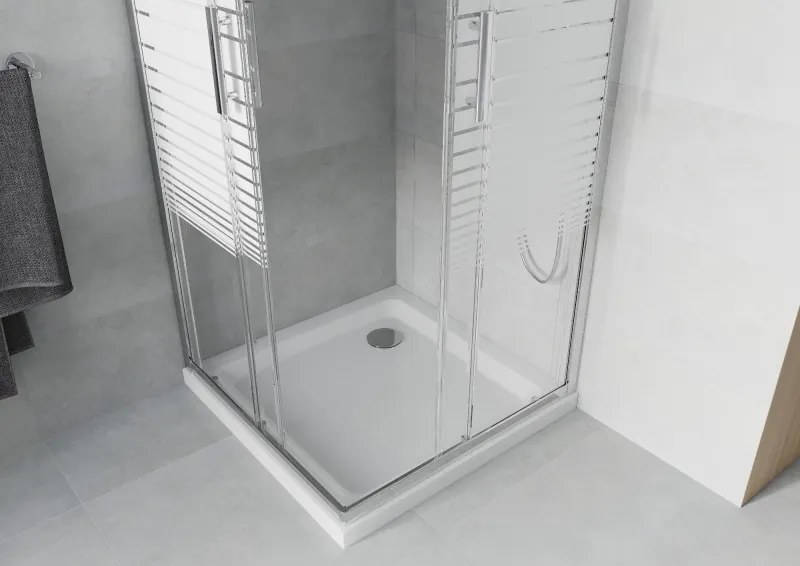 Mexen Rio kabina prysznicowa kwadratowa 70 x 70 cm, białe pasy, chrom + brodzik Flat, biały - 860-070-070-01-20-4010
