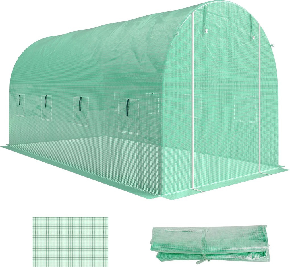 Outsunny Folia do szklarni 4 x 2 m, wodoodporna plandeka z drzwiami, 8 okien, ochrona UV, odporna, polietylen, zielona | Aosom PL
