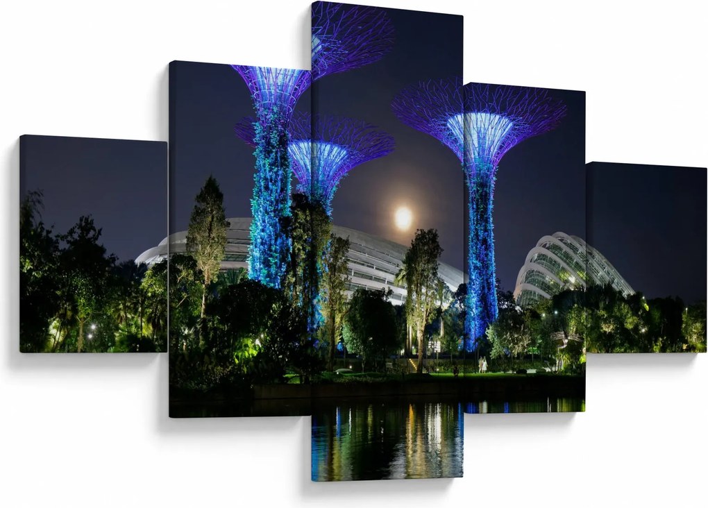 Obraz przedstawiający pełnię księżyca w ogrodach Singapuru (125x70 cm)