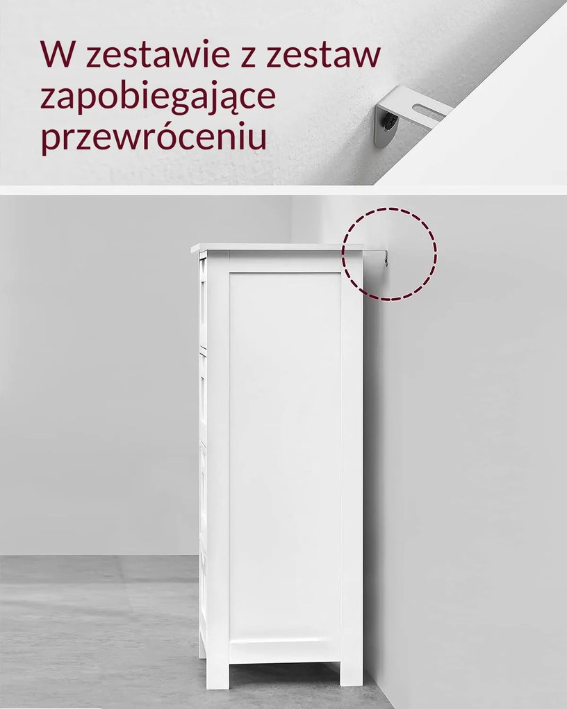 Vasagle Szafka do łazienki z 4 szufladami PAULA, 30x30x82cm, biała