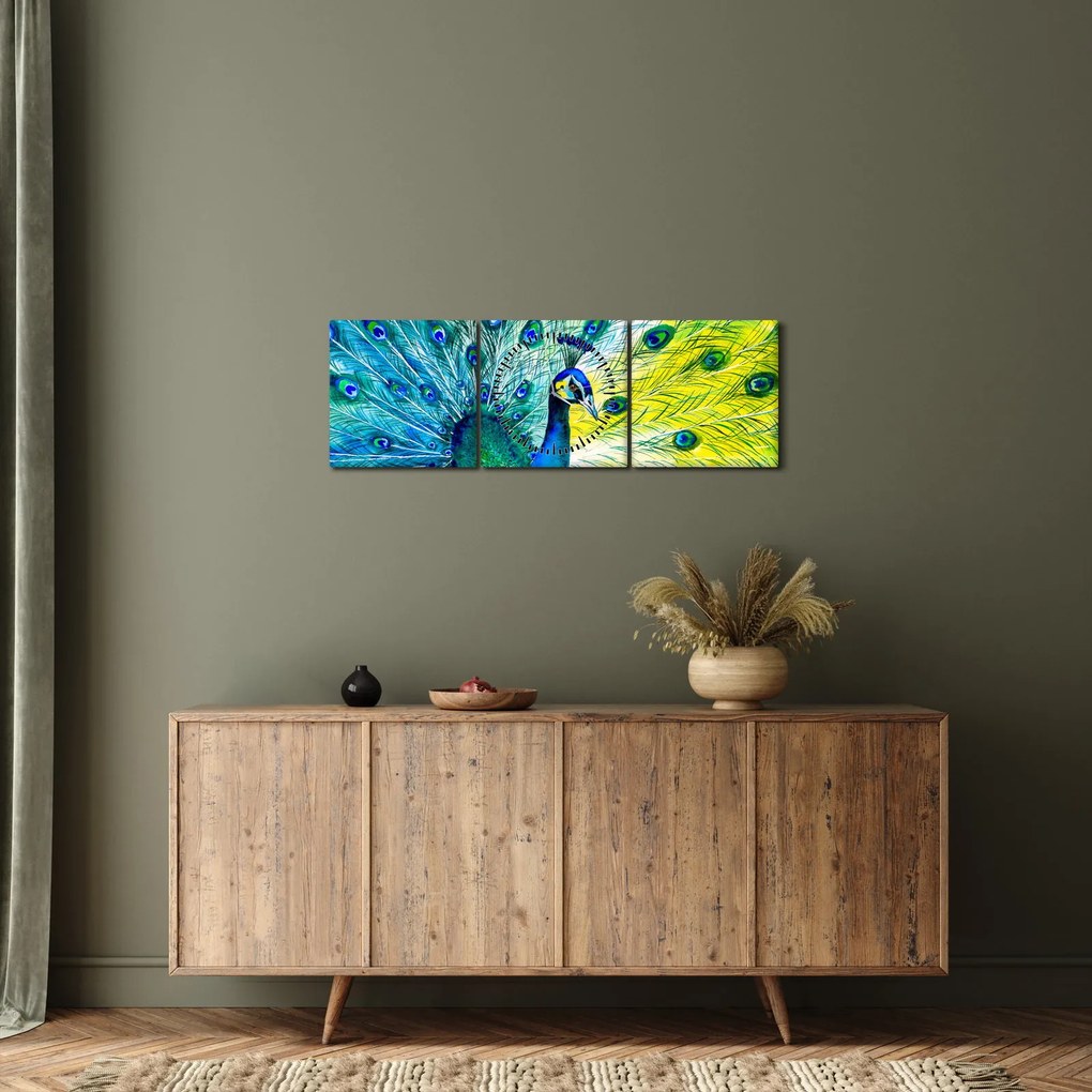 Obraz pawia (z zegarem) (90x30 cm)