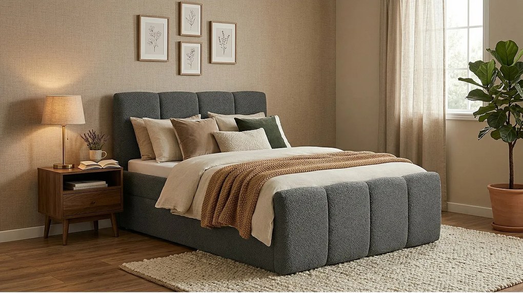 Stylowe łóżko tapicerowane KORA 140x200 cm w tkaninie CENTAUR 15 szarej