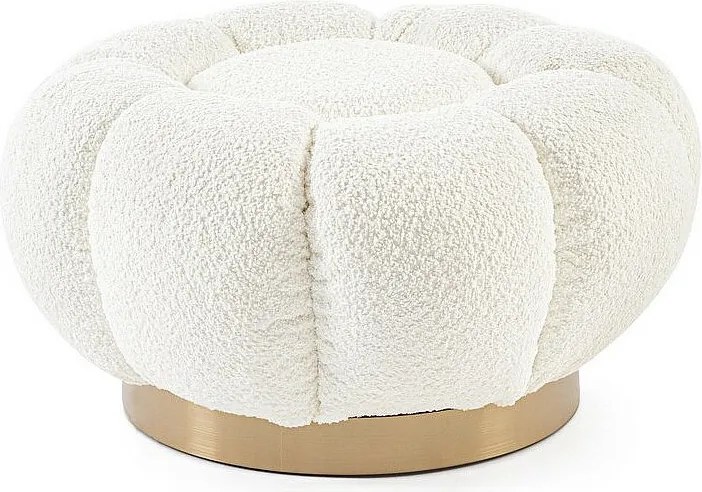 Biała pufa z tkaniny z efektem bouclé - FLOREL