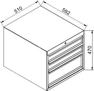 Wisząca skrzynka narzędziowa do stołów warsztatowych, 3 szuflady, zamek, 510 x 592 x 470 mm, szary