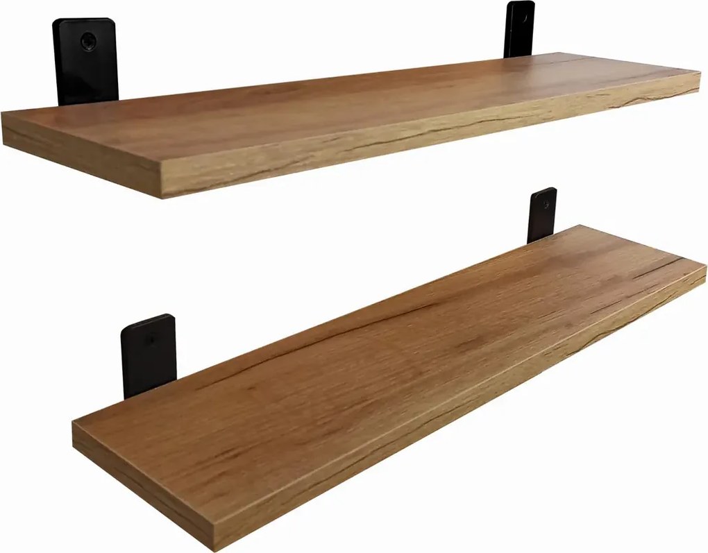 Zestaw dwóch półek ściennych loft dąb craft złoty 50 cm P2-P83