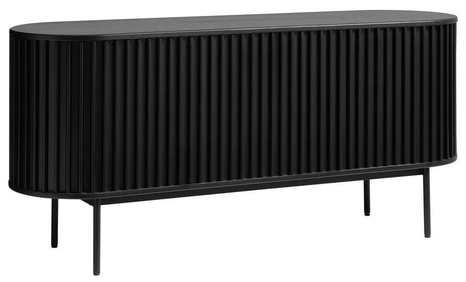 Czarna niska komoda w dekorze dębu z drzwiami przesuwnymi 73x160 cm Siena – Unique Furniture