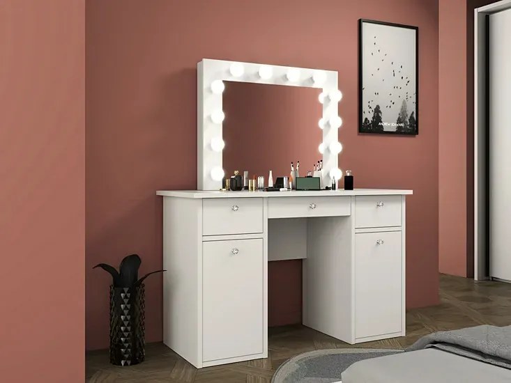 Biała duża toaletka w stylu glamour z oświetleniem led Z9-P39