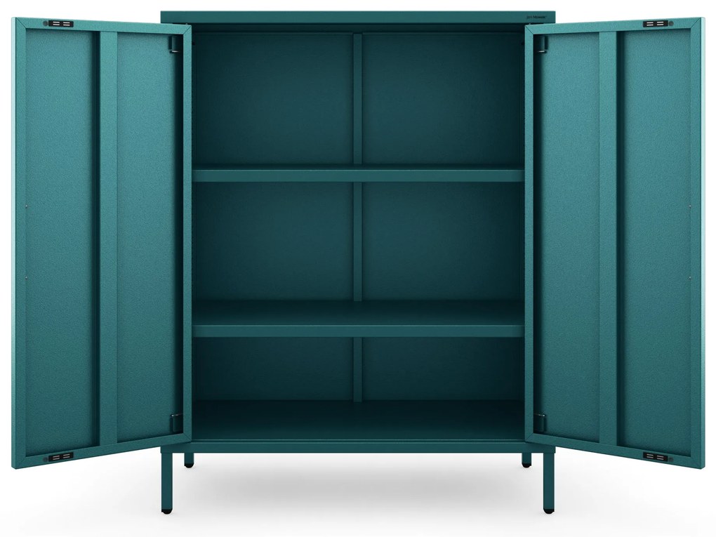 Szafka metalowa niska na nóżkach z półkami morska, 800x1015x400 mm: VITO Modern