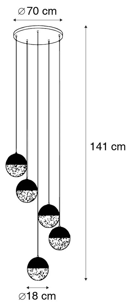 Industrialna lampa wisząca czarna z mosiądzem 5-światłowa - Haicha