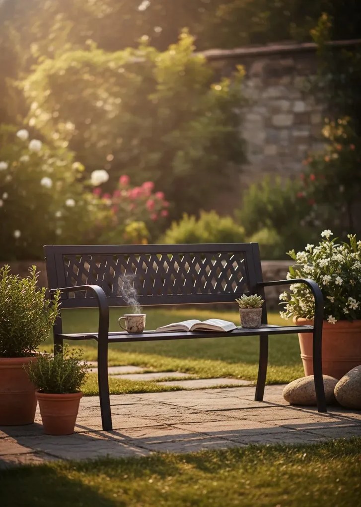 Zewnętrzna ławka ogrodowa z okuciem w romby T7-W66