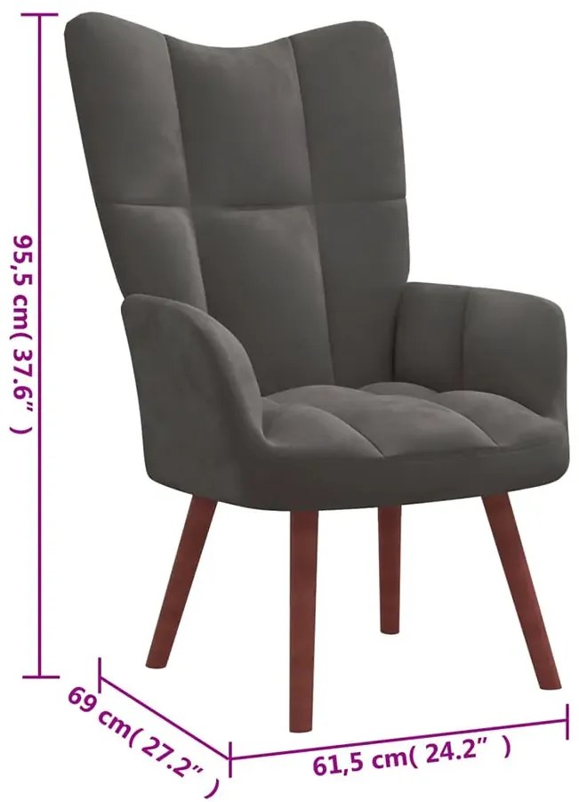 Ciemnoszary fotel welurowy z podnóżkiem E5-P35