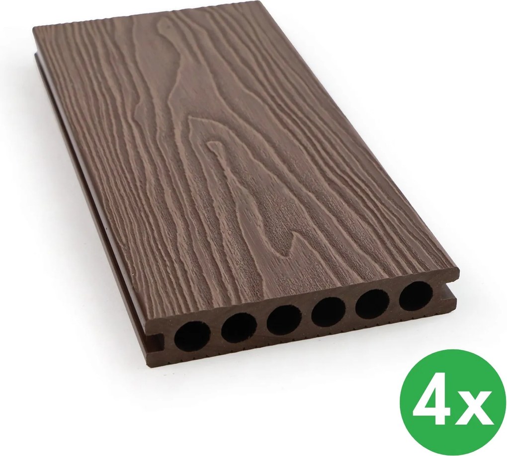 Deski tarasowe WPC, profil komorowy, 140 × 25 × 2850 mm, 4 szt., kawowa