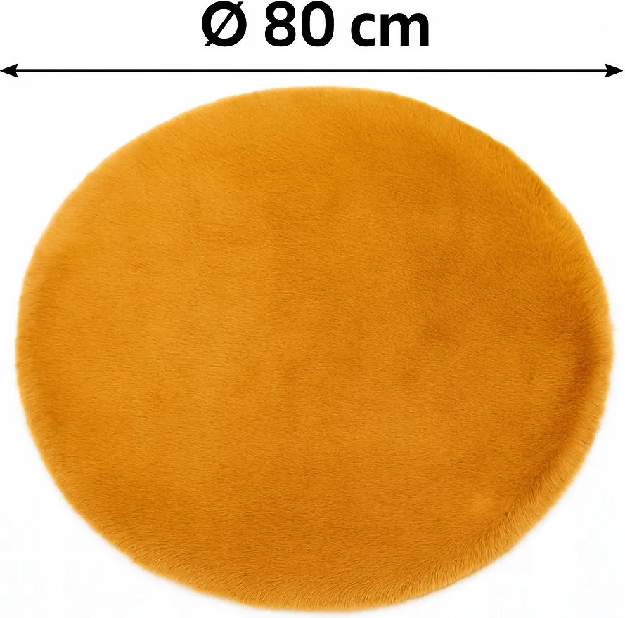 Dywanik Musztardowy Futrzany FI 80cm Puszysty Dekoracyjny Antypoślizgowy