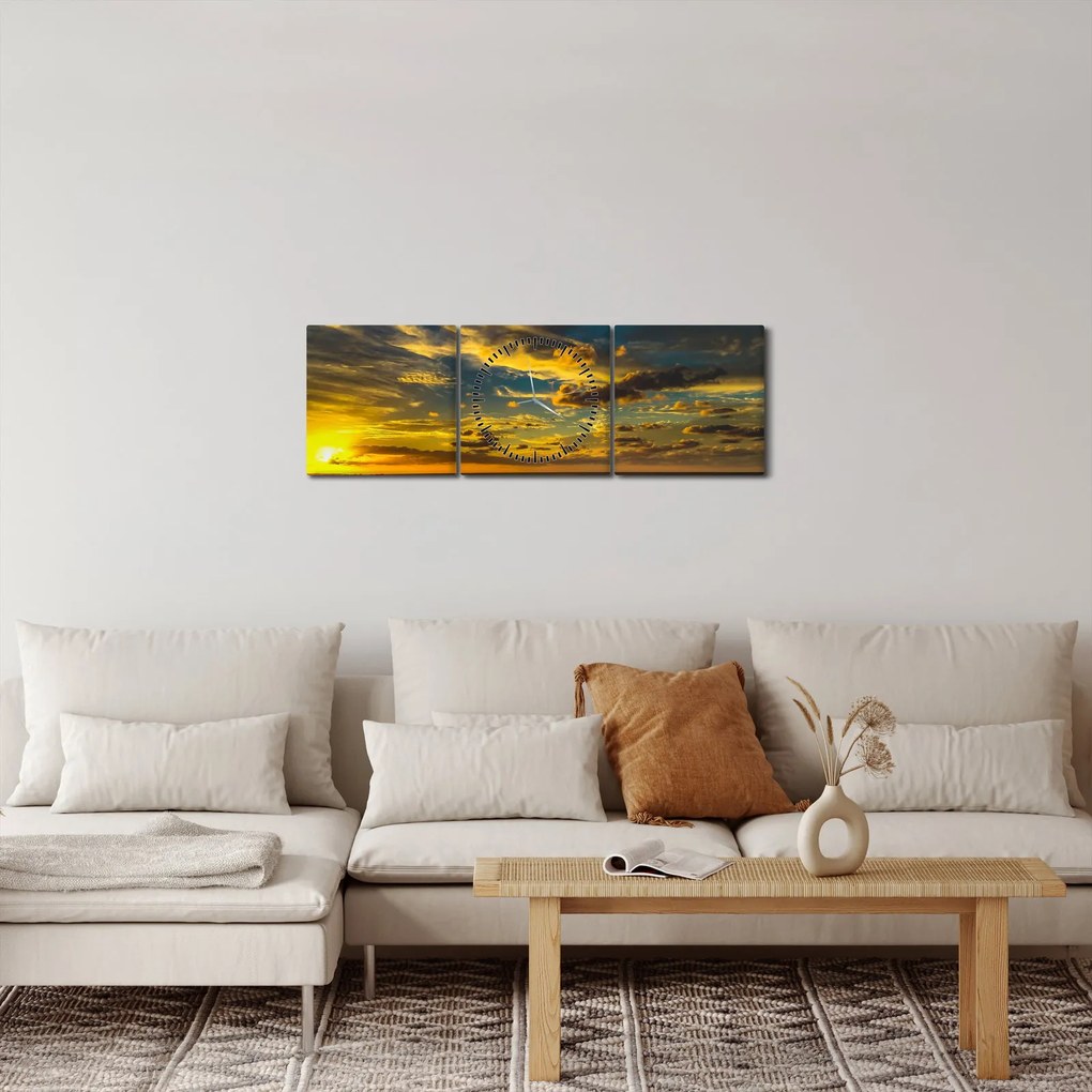 Obraz zachodu słońca nad morzem (z zegarem) (90x30 cm)
