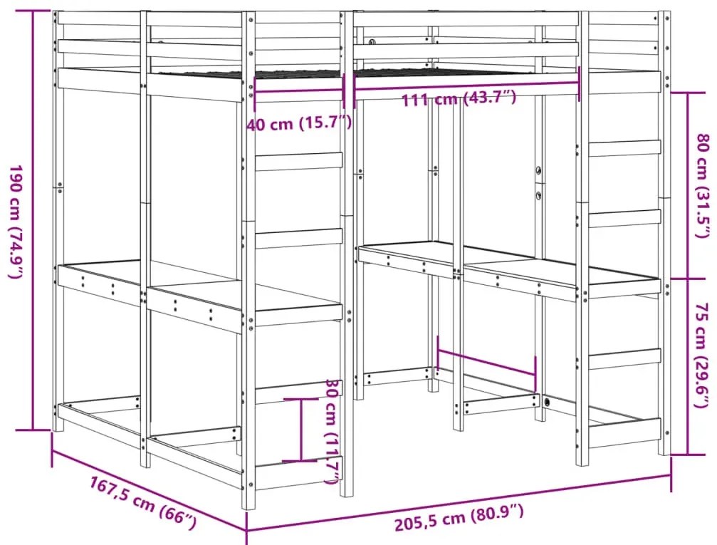 Białe piętrowe łóżko z 2 biurkami na dole 160x200 - Vasmo 4X