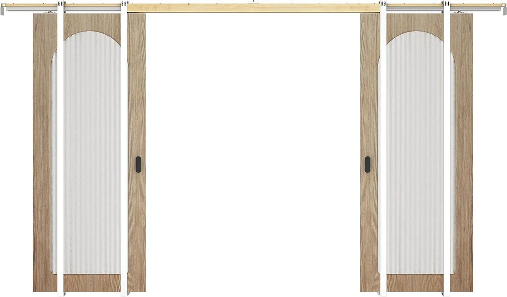 Drzwi podwójne przesuwne chowane w ścianie drewniano-MDF - łuk ze szkła hartowanego karbowanego - 2 x wys.205 x szer.83 cm - ODEZA