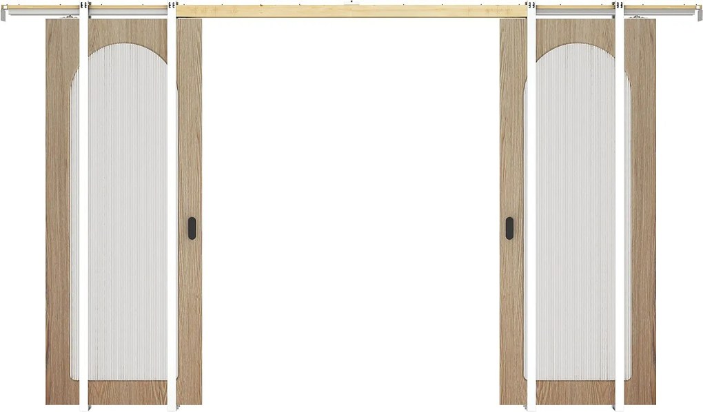 Podwójne drzwi przesuwne chowane w ścianie drewniano-MDF - łuk ze szkła hartowanego karbowanego - 2 x wys.205 x szer.83 cm - ODEZA