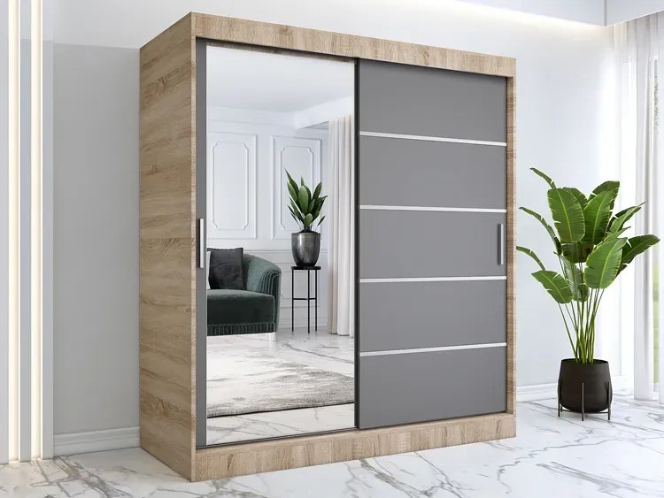 Szafa przesuwna 180 cm dąb sonoma + antracyt - Ebia 5X