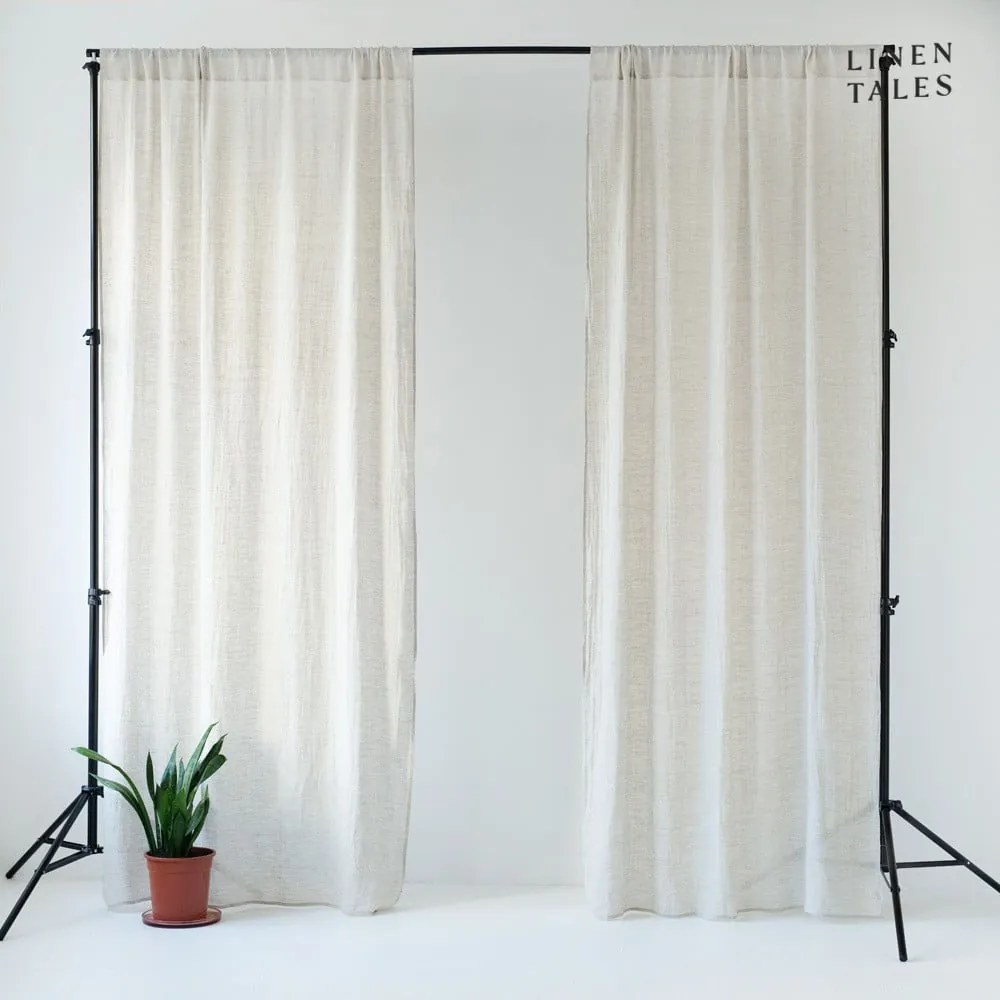 Beżowa lekka lniana zasłona z przeszyciem tunelowym Linen Tales Daytime, 275 x 130 cm